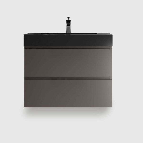 30 inch wall mounted floating bathroom vanity in gray with black sink, contemporary design for mid-size bathroom