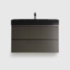 36 inch modern floating bathroom vanity with sink, gray finish and black basin, wall mounted large storage
