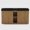 GALAN 60 Inch Freestanding Knotty Oak Bathroom Vanity with Double Sink, Black Engineered Stone Top, Soft-Closing Fluted Doors, Adjustable Shelf and Open Side Storage