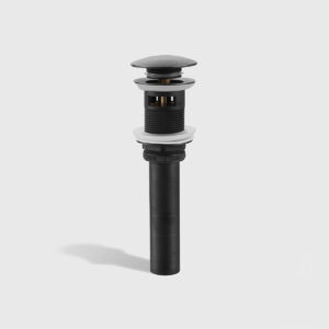 Matte black push-button pop-up sink drain, universal bathroom vessel sink drain assembly with rubber washers