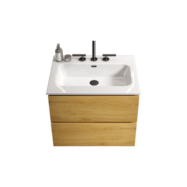 Natural Oak- Bathroom Vanity - Ceramic Sink -three faucet holes (3)