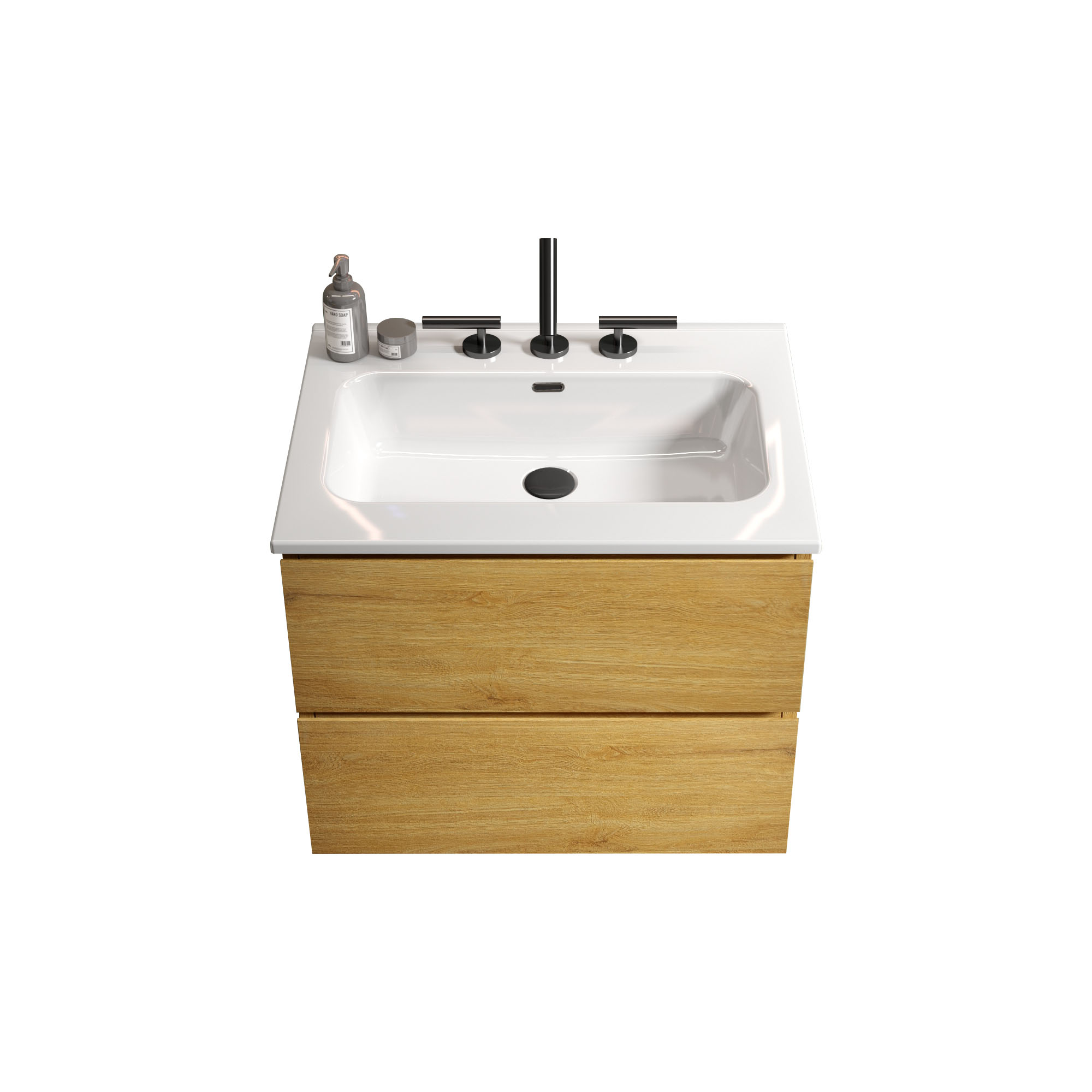 Natural Oak- Bathroom Vanity - Ceramic Sink -three faucet holes (3)