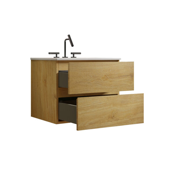 Natural Oak- Bathroom Vanity - Ceramic Sink -three faucet holes (4)