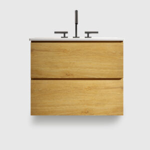 24 inch wall mount natural oak vanity - pre-assembled with soft-closing drawers