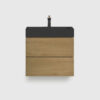 24 inch natural oak floating bathroom vanity with black sink, wall mounted modern cabinet with soft close drawers