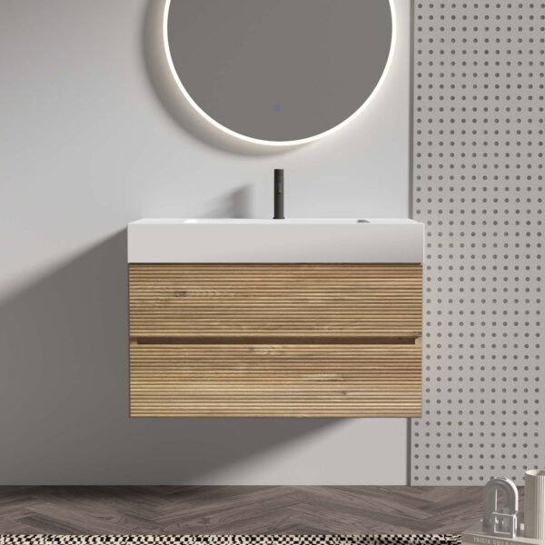 Oak-Bathroom Vanity -White -Engineered Quartz Sink-Soft Drawers (3)