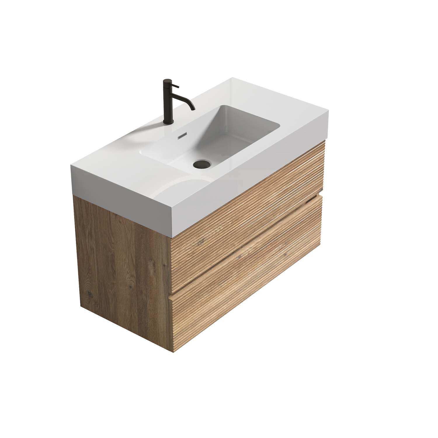 Oak-Bathroom Vanity -White -Engineered Quartz Sink-Soft Drawers (5)