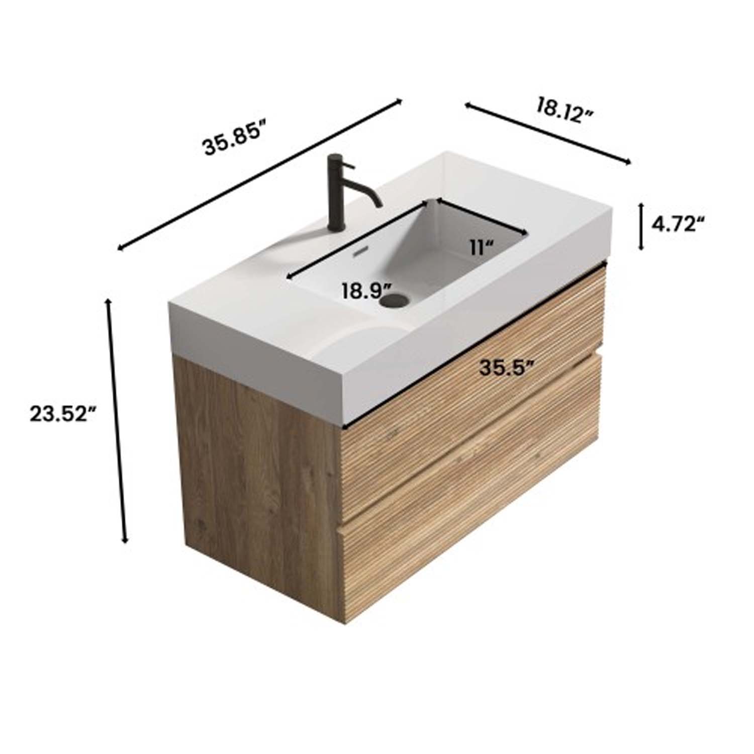 Oak Rough Oak- Bathroom Vanity - White Engineered Quartz Sink-Soft Drawers (1)