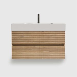 36 inch bathroom vanity with sink, wall mounted Rough Oak cabinet + DTC silent soft-closing hardware