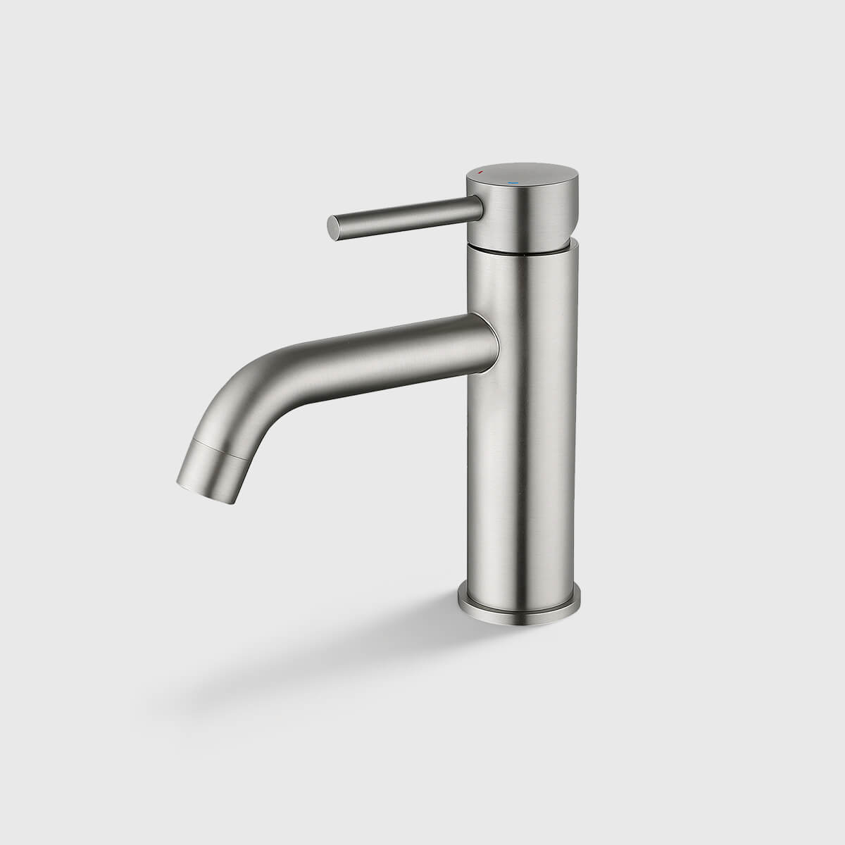 Brushed nickel single handle bathroom sink faucet with curved spout, modern single-hole vanity faucet for contemporary bathrooms