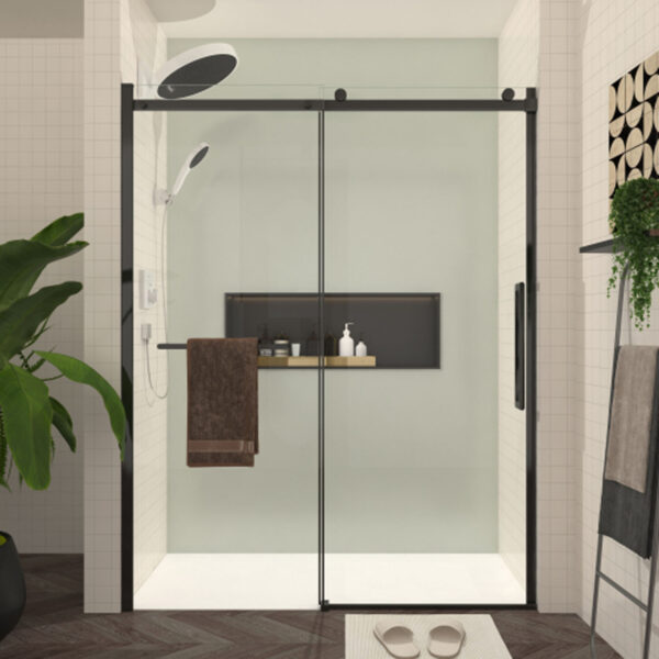 Sliding Shower Door, 8mm Frameless Glass Shower Door with Matte Black Hardware (3)