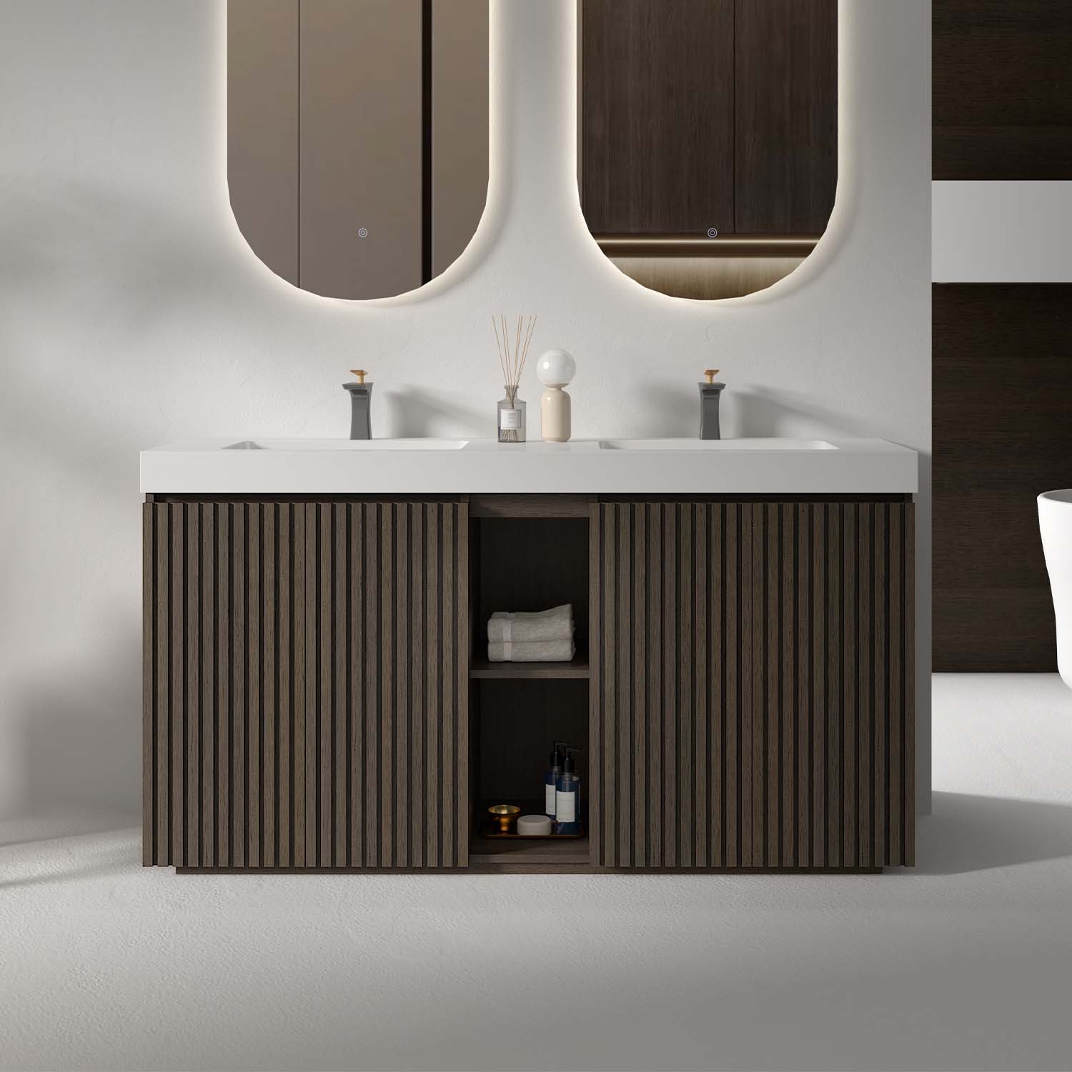 Smoked Oak Bathroom Vanity with Sink-Large Storage Freestanding Bathroom Vanity for Modern Bathroom (4)