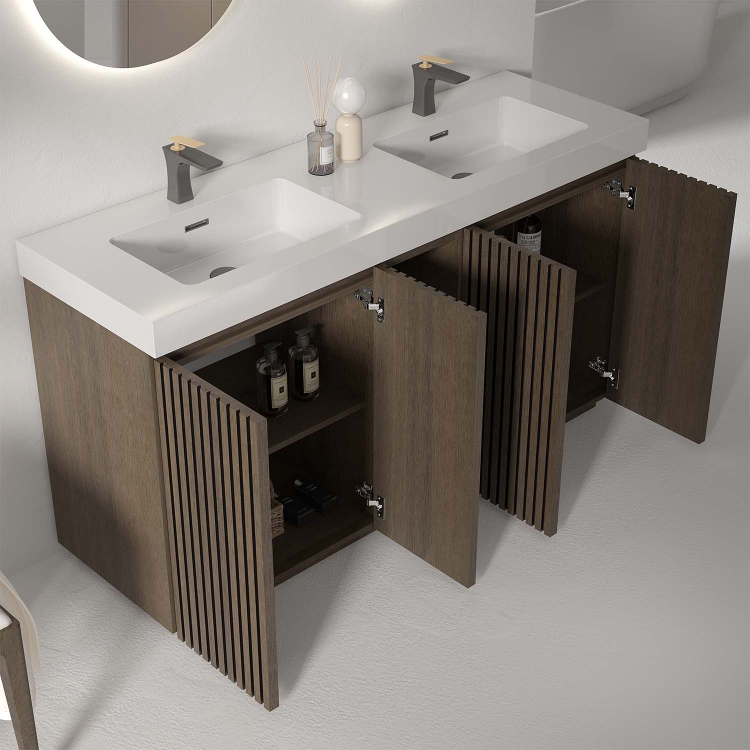 Smoked Oak Bathroom Vanity with Sink-Large Storage Freestanding Bathroom Vanity for Modern Bathroom (5)