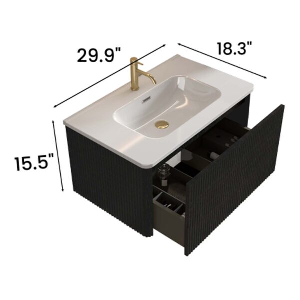 Striped Brushed -Black Oak -Floating -Bathroom Vanity - White Ceramic Sink (1)