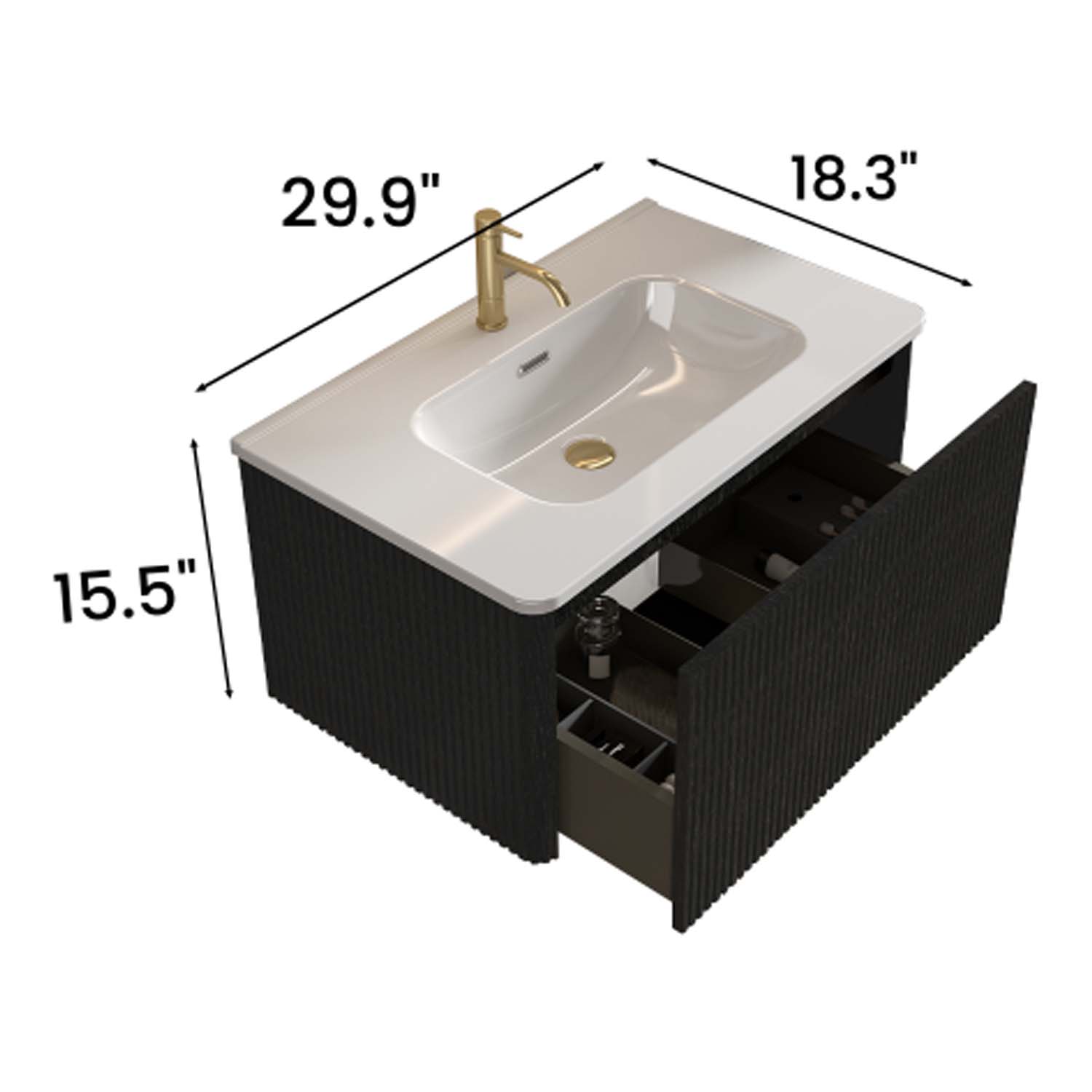 Striped Brushed -Black Oak -Floating -Bathroom Vanity - White Ceramic Sink (1)