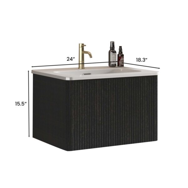 Striped-Brushed -Black Oak -Floating Bathroom Vanity - White Ceramic Sink (1)