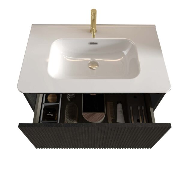 Striped Brushed -Black Oak -Floating -Bathroom Vanity - White Ceramic Sink (3)