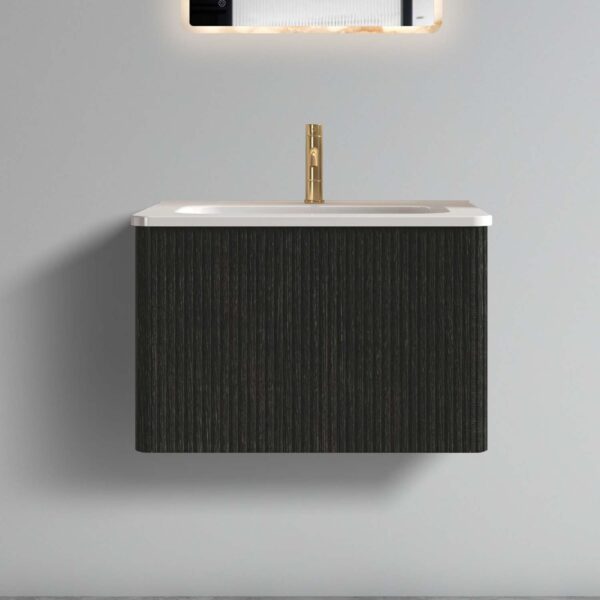 Striped-Brushed -Black Oak -Floating Bathroom Vanity - White Ceramic Sink (5)