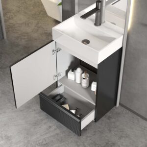 20 inch striped matt black bathroom vanity freestanding cabinet white ceramic basin no drain faucet