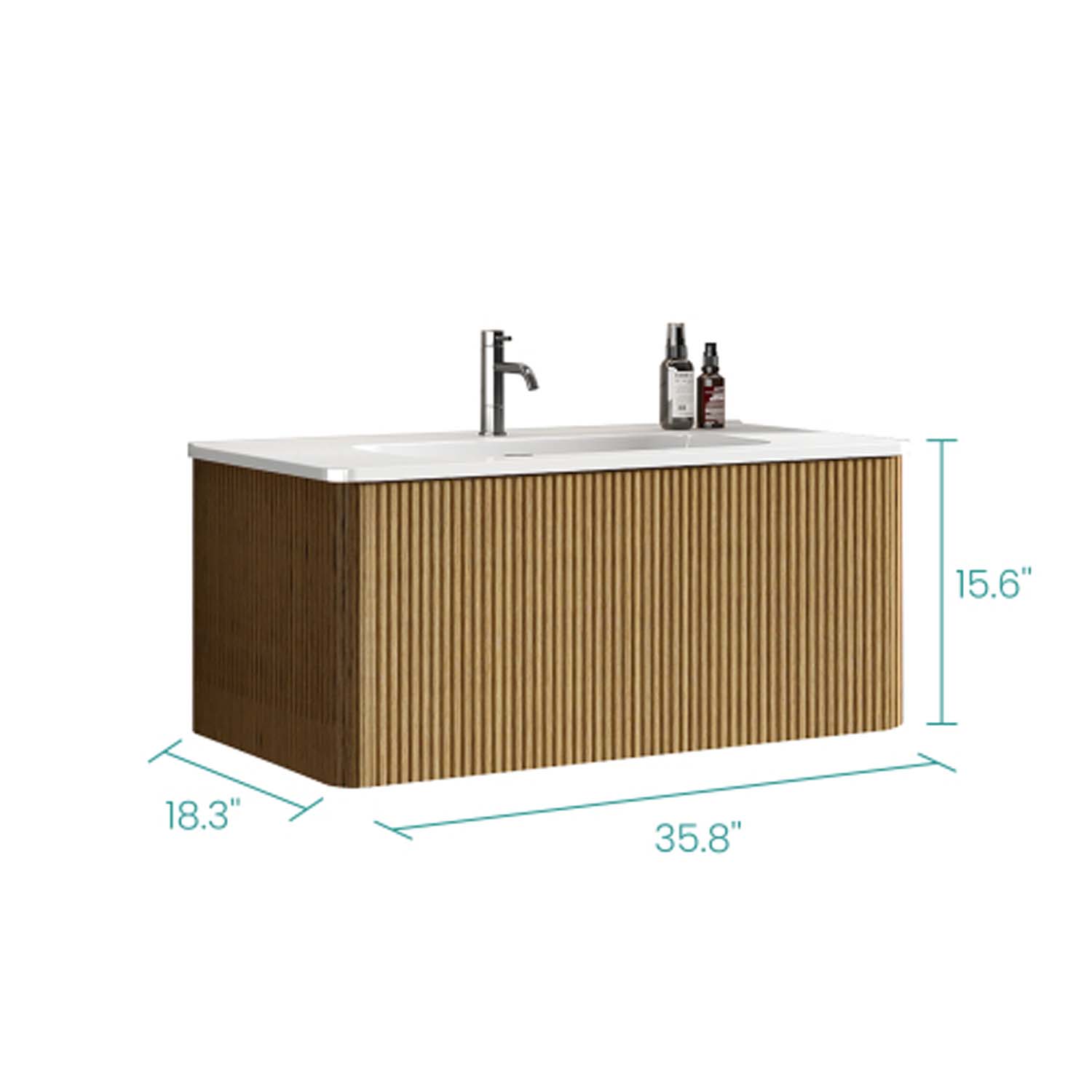Striped Natural -Oak Bathroom Vanity-White Artificial Stone Basin (1)