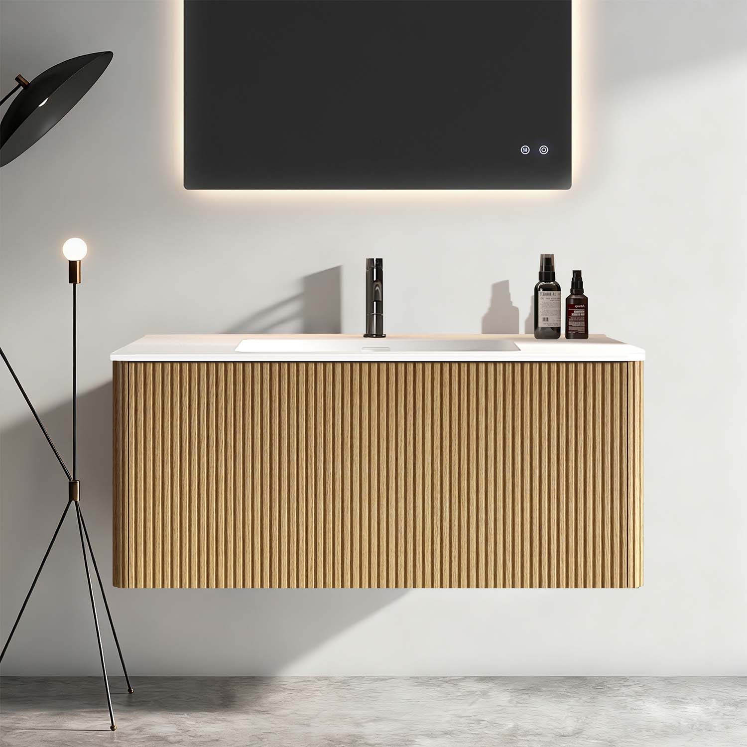 Striped Natural -Oak Bathroom Vanity-White Artificial Stone Basin (6)