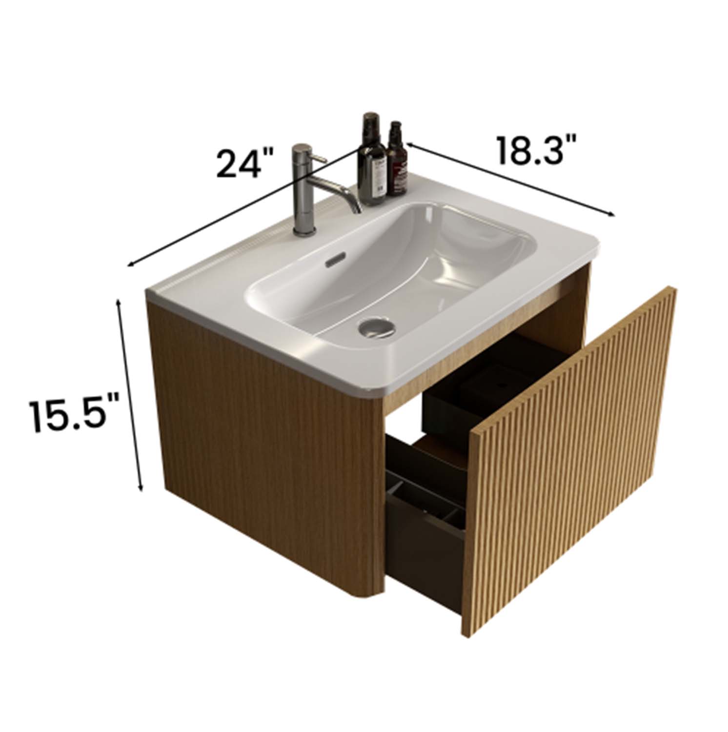 Striped Natural -Oak Bathroom -Vanity- White Ceramic Sink (4)