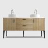 60 inch striped natural oak bathroom vanity freestanding wall-mounted ceramic sink DTC soft-closing