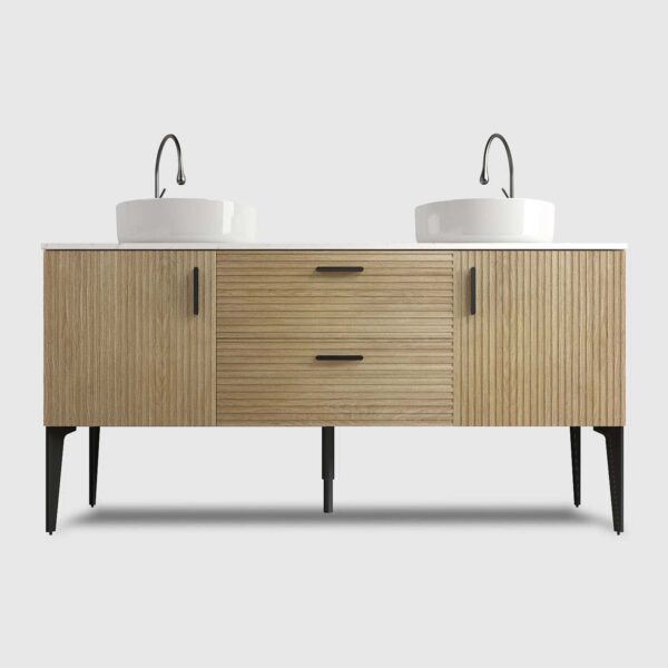 Striped Natural -Oak Bathroom Vanity with Ceramic Sink-Freestanding Bathroom Vanity -Modern Bathroom (5) 60 inch striped natural oak bathroom vanity freestanding wall-mounted ceramic sink DTC soft-closing