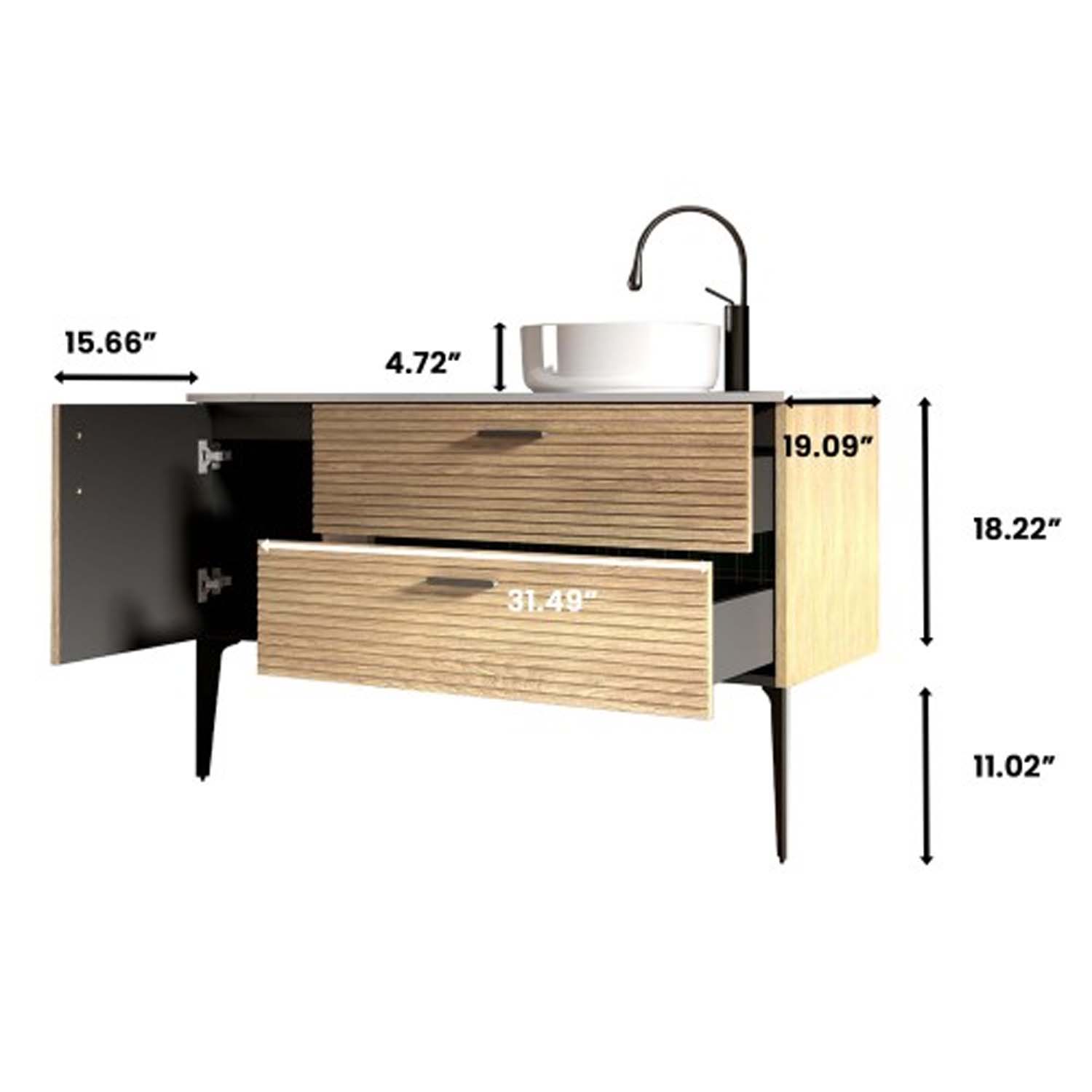 Striped Natural Oak Bathroom Vanity with Sink,-without drainage and faucet, Freestanding Bathroom Cabinet for Modern Bathroom, (1)