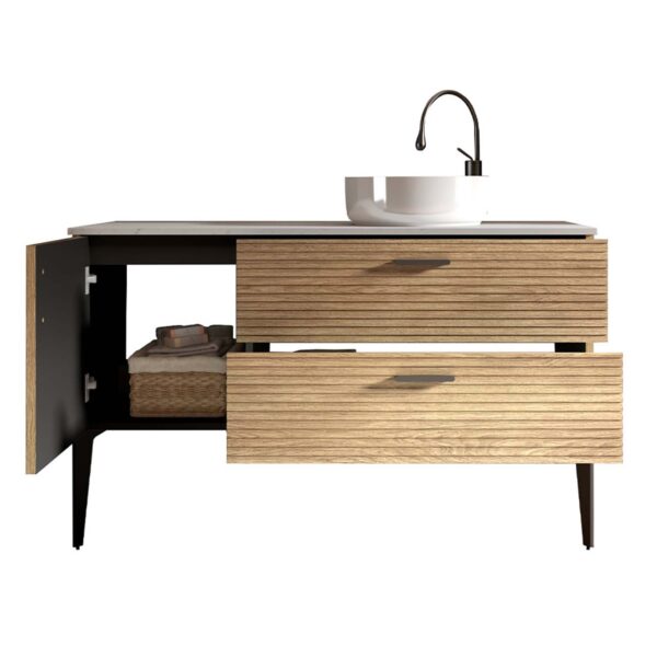 Striped Natural Oak Bathroom Vanity with Sink,-without drainage and faucet, Freestanding Bathroom Cabinet for Modern Bathroom, (2)