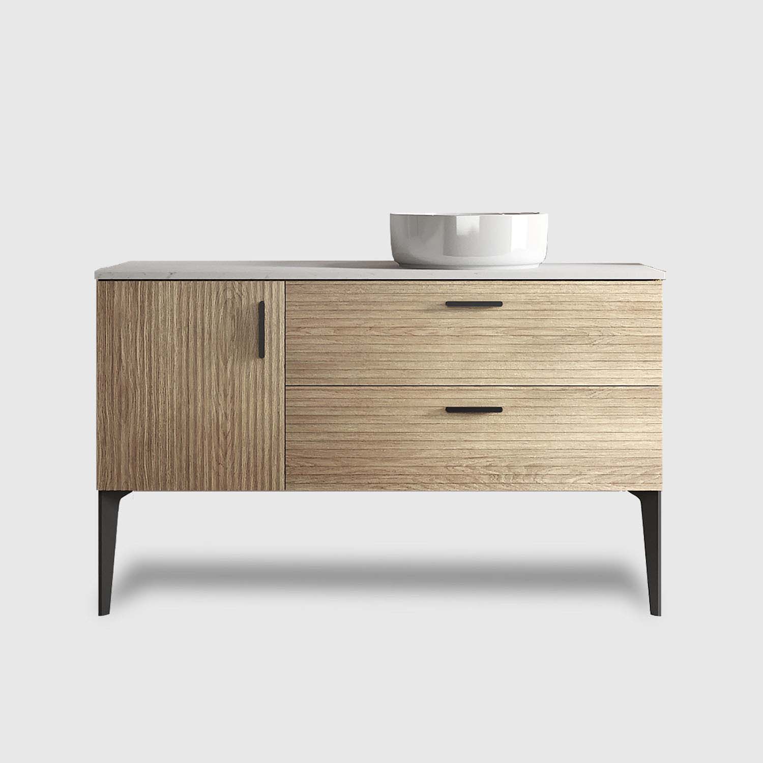 Striped Natural Oak Bathroom Vanity with Sink,-without drainage and faucet, Freestanding Bathroom Cabinet for Modern Bathroom, (4) 48 inch striped natural oak freestanding bathroom vanity with sink modern design