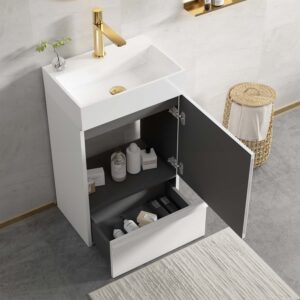 20 inch striped velvet white bathroom vanity with white ceramic sink freestanding modern