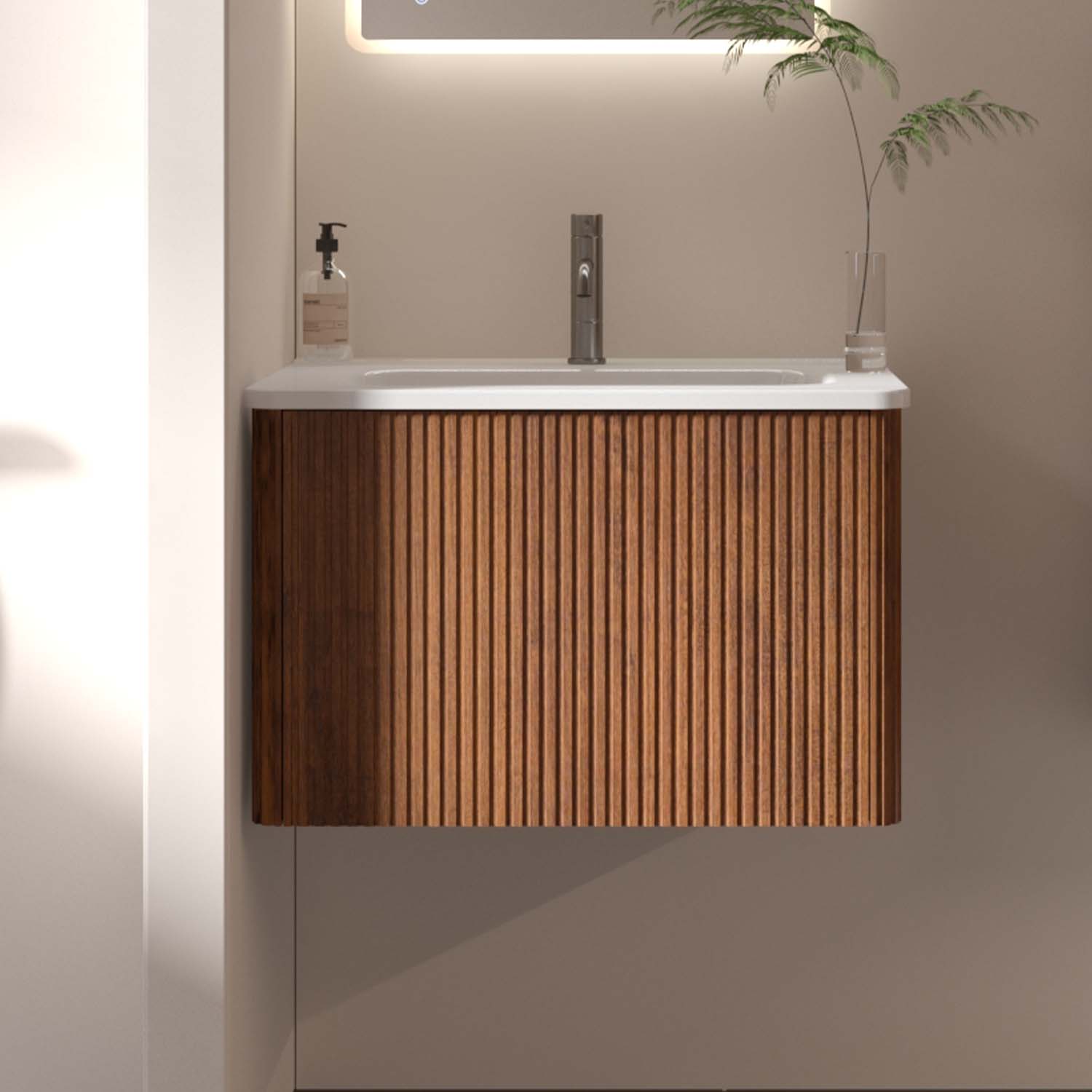 Striped Walnut -Bathroom Vanity -White Ceramic Sink (2)