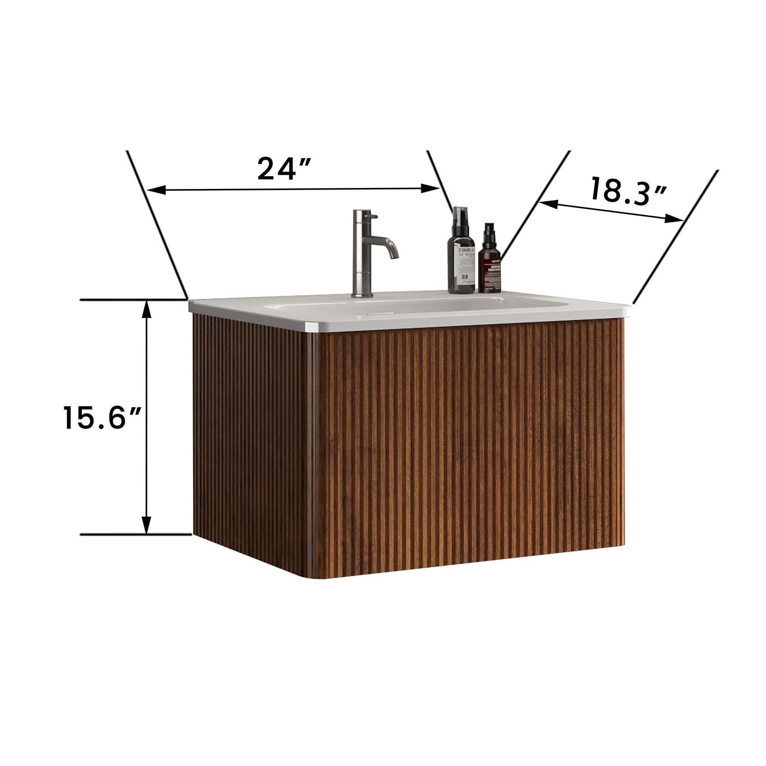 Striped Walnut -Bathroom Vanity -White Ceramic Sink (4)