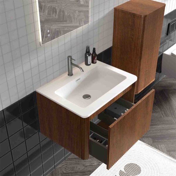Striped Walnut -Bathroom Vanity -White Ceramic Sink (5)