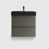 24 inch gray floating bathroom vanity with black sink, wall mounted modern cabinet for small bathroom
