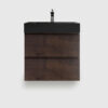 24 inch walnut floating bathroom vanity with sink, wall mounted pre-assembled bathroom vanity, large storage soft-closing drawers black one-piece basin no drain faucet, eco-friendly handle-free vanity