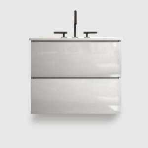 24 inch floating bathroom vanity with sink - pre-assembled white glossy finish with soft-closing drawers