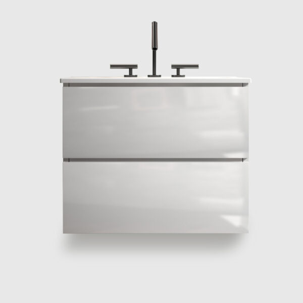 24 inch floating bathroom vanity with sink - pre-assembled white glossy finish with soft-closing drawers