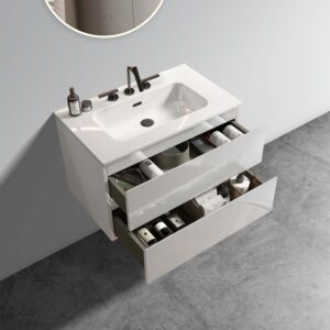 30 inch floating bathroom vanity with three faucet holes - pre-assembled design for bathroom