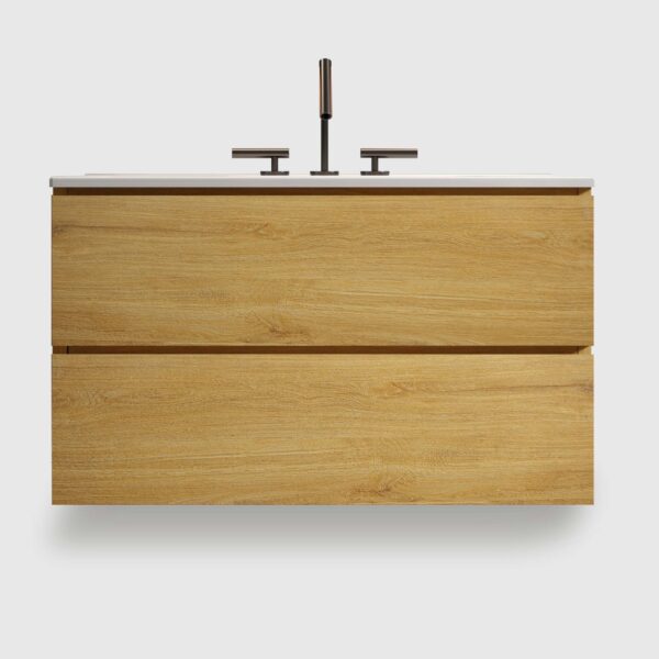 36 inch natural oak floating bathroom vanity with sink - large storage for master bathroom