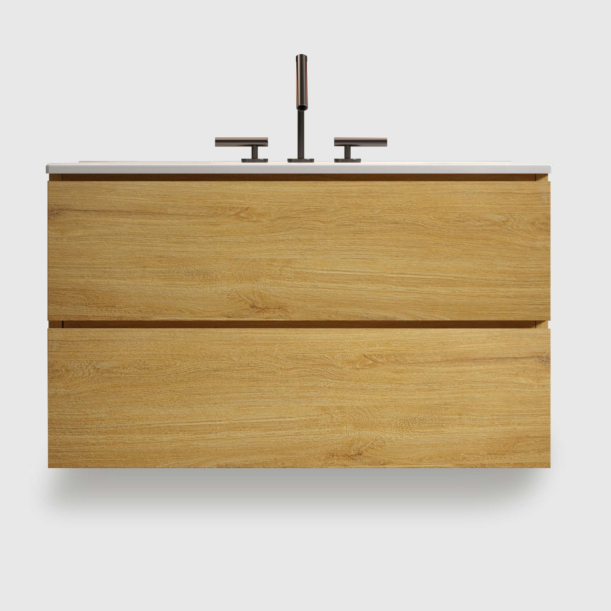 36 inch natural oak floating bathroom vanity with sink - large storage for master bathroom