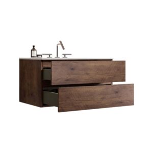 36 inch walnut floating bathroom vanity with sink - large storage for master bathroom