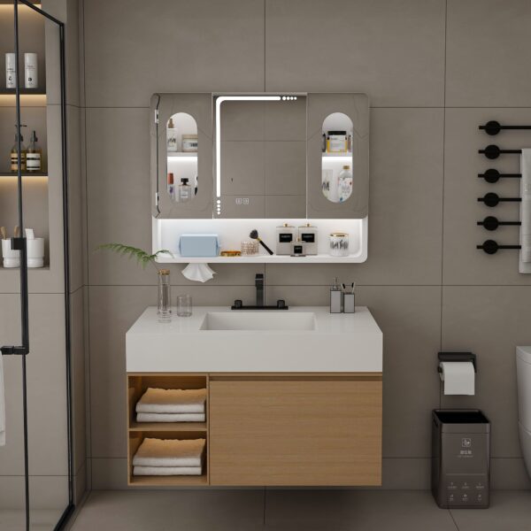 Wall-Mounted-Bathroom-Mirror-Cabinet-with-LED-Lights, Anti-Fog & Explosion-Proof, Touch-Control-Medicine-Cabinet, 3-Color-Lighting (10)