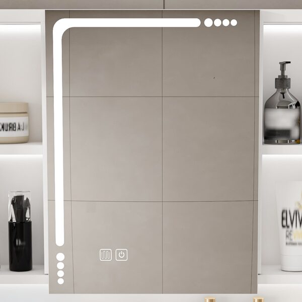 Wall-Mounted-Bathroom-Mirror-Cabinet-with-LED-Lights, Anti-Fog & Explosion-Proof, Touch-Control-Medicine-Cabinet, 3-Color-Lighting (4)