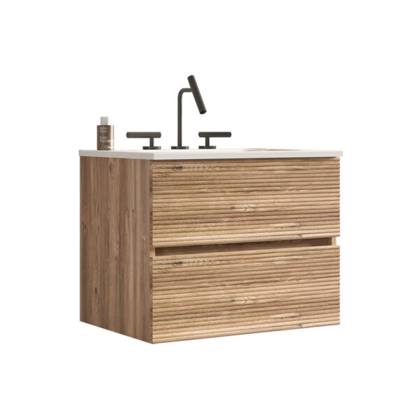 Wall Mounted Rough -Oak&Rough Oak Bathroom Vanity-Integrated Ceramic Sink -3 holes (3)