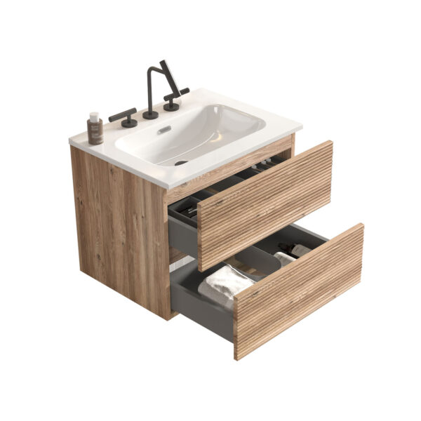 Wall Mounted Rough -Oak&Rough Oak Bathroom Vanity-Integrated Ceramic Sink -3 holes (4)