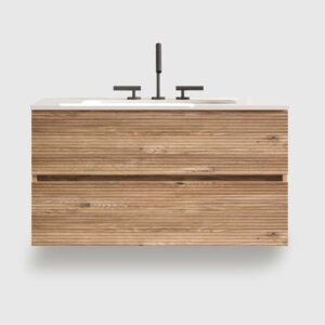 6 Inch Wall Mounted Rough Oak Bathroom Vanity with Integrated Ceramic Sink 3 Holes, Overflow, Large Storage Floating Vanity for Modern Bathroom