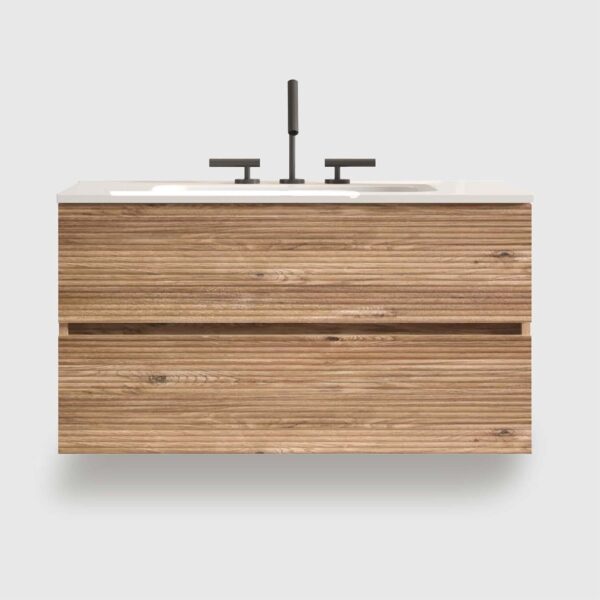 Wall Mounted Rough Oak&Rough Oak Bathroom Vanity -Integrated Ceramic Sink - Overflow- 3 holes (5) 6 Inch Wall Mounted Rough Oak Bathroom Vanity with Integrated Ceramic Sink 3 Holes, Overflow, Large Storage Floating Vanity for Modern Bathroom