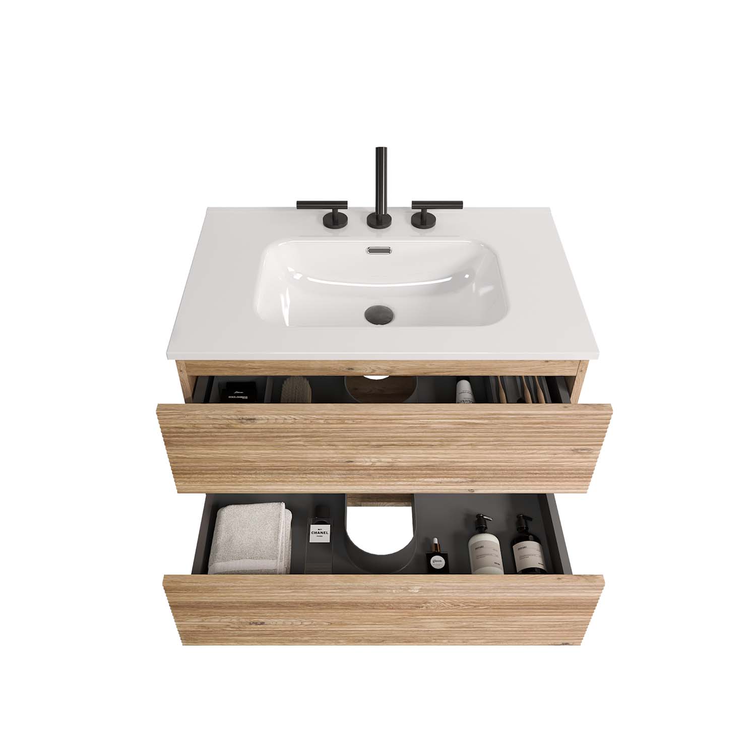 Wall Mounted -Rough Oak&Rough Oak Bathroom Vanity -Integrated Ceramic Sink -Overflow (4)